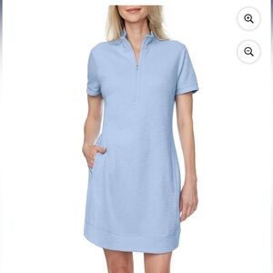 Light Blue Quarter-Zip Short Sleeve Dress